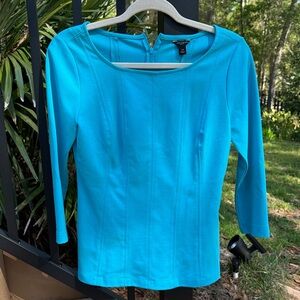 Ann Taylor Turquoise Boatneck Three-Quarter Sleeve Top